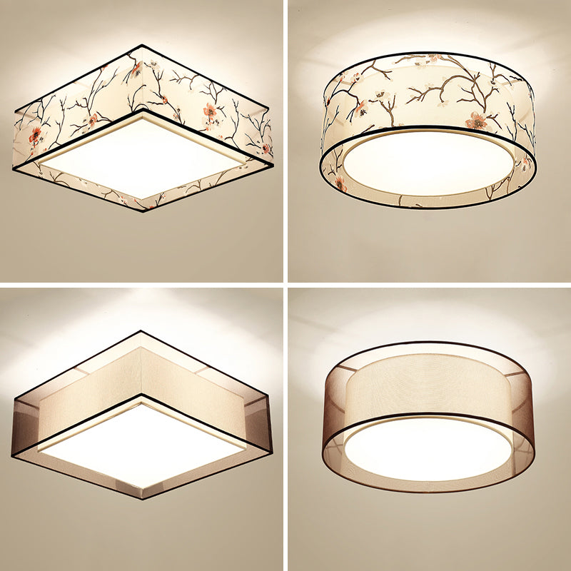 Fabric Geometrical Flush Mount Light Fixture Traditional Bedroom Flush Mount Ceiling Light