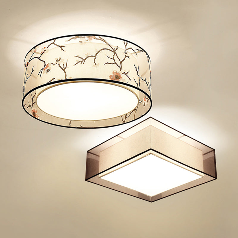 Fabric Geometrical Flush Mount Light Fixture Traditional Bedroom Flush Mount Ceiling Light