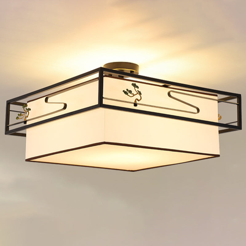 Black Semi-Flush Ceiling Light Traditional Fabric Squared Semi Flush Mount Light