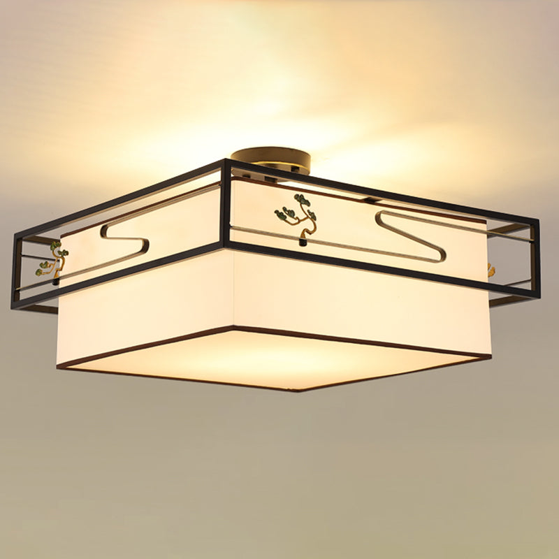 Black Semi-Flush Ceiling Light Traditional Fabric Squared Semi Flush Mount Light
