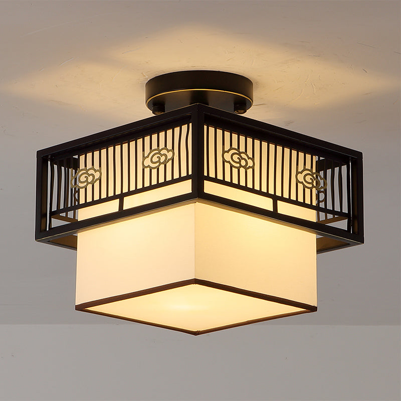 Shaded Aisle Ceiling Flush Mount Traditional-Style Fabric Black Ceiling Mounted Fixture