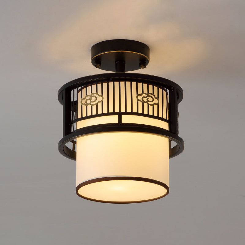 Shaded Aisle Ceiling Flush Mount Traditional-Style Fabric Black Ceiling Mounted Fixture