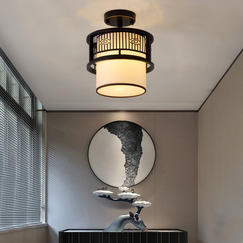 Shaded Aisle Ceiling Flush Mount Traditional-Style Fabric Black Ceiling Mounted Fixture
