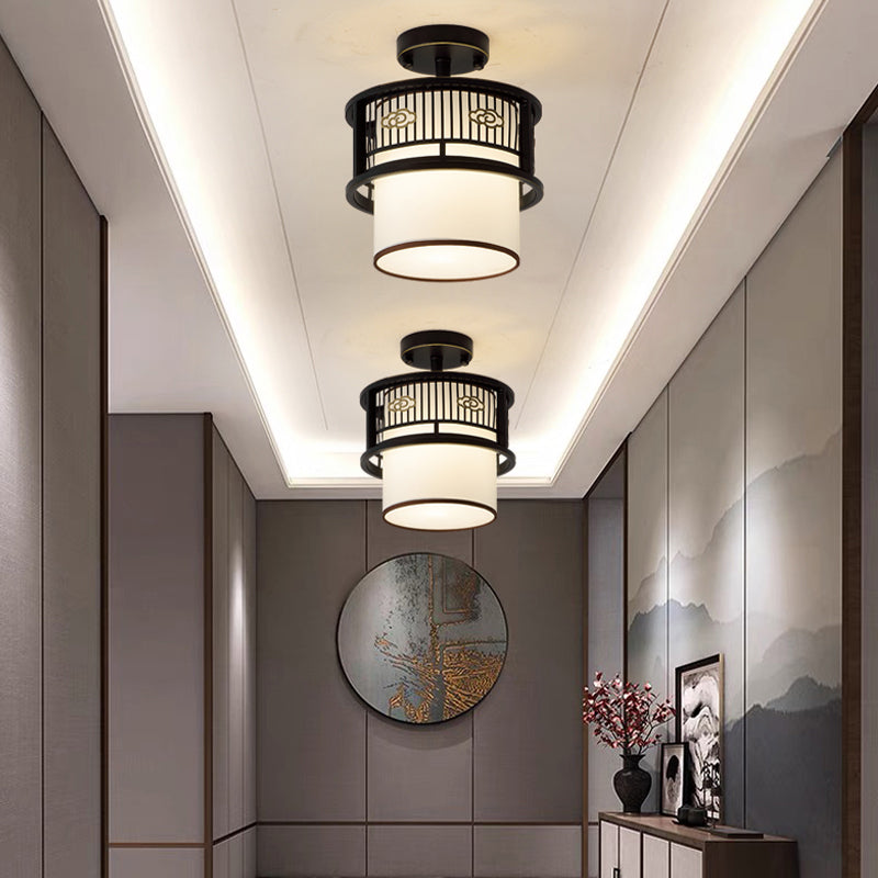 Shaded Aisle Ceiling Flush Mount Traditional-Style Fabric Black Ceiling Mounted Fixture