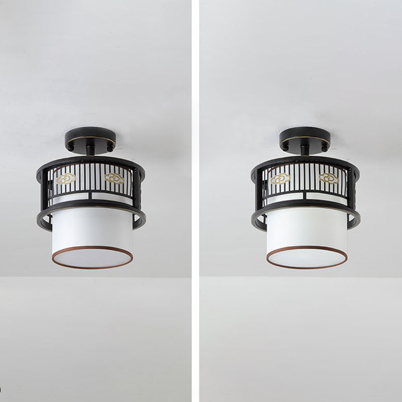 Shaded Aisle Ceiling Flush Mount Traditional-Style Fabric Black Ceiling Mounted Fixture