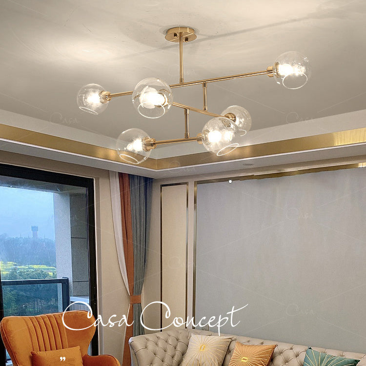 Multi-bulbs Clear Glass Chandelier Modern Styles Lighting Fixture for Living Room Bedroom