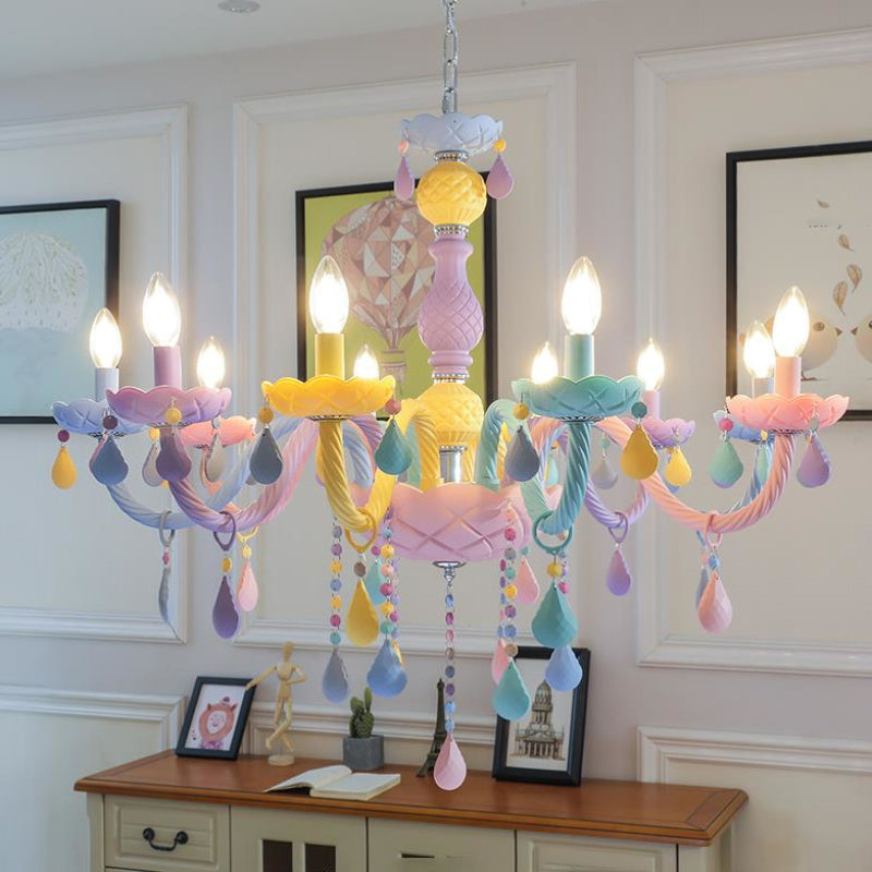 Metalen kaarsenkroonluchter verlichtingsarmatuur Nordic-stijl hanglamp in meerdere kleuren in meerkleurig