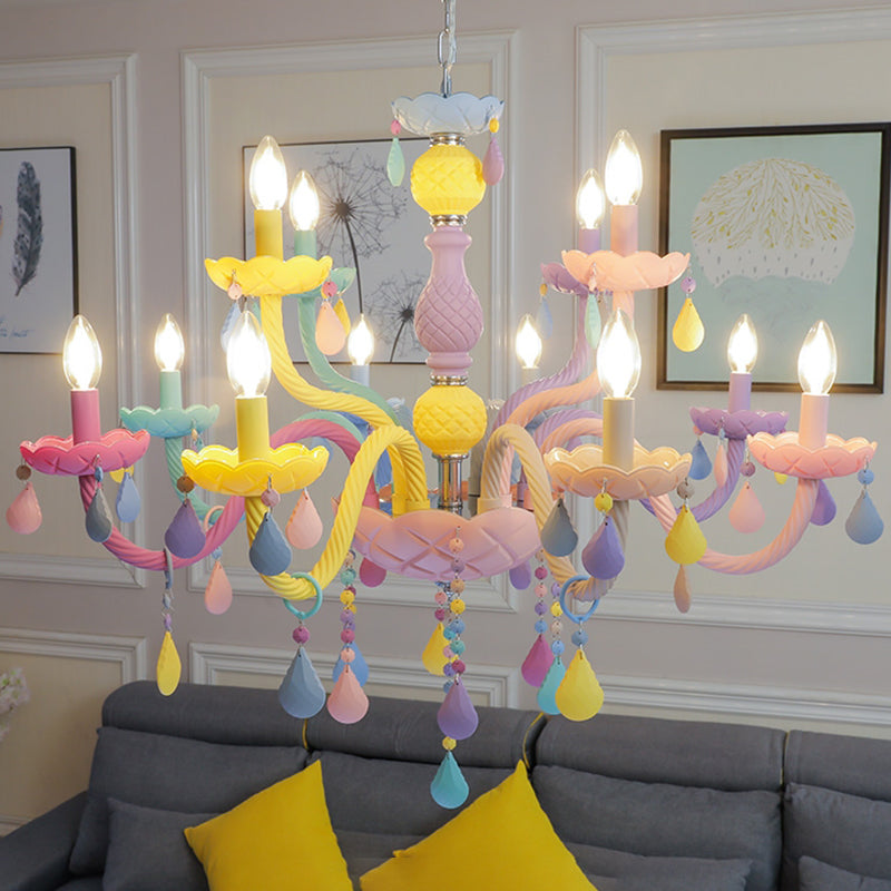 Metalen kaarsenkroonluchter verlichtingsarmatuur Nordic-stijl hanglamp in meerdere kleuren in meerkleurig