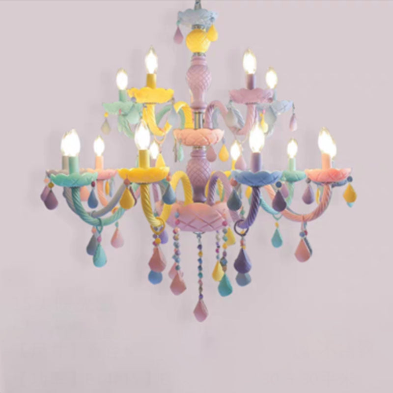 Metalen kaarsenkroonluchter verlichtingsarmatuur Nordic-stijl hanglamp in meerdere kleuren in meerkleurig