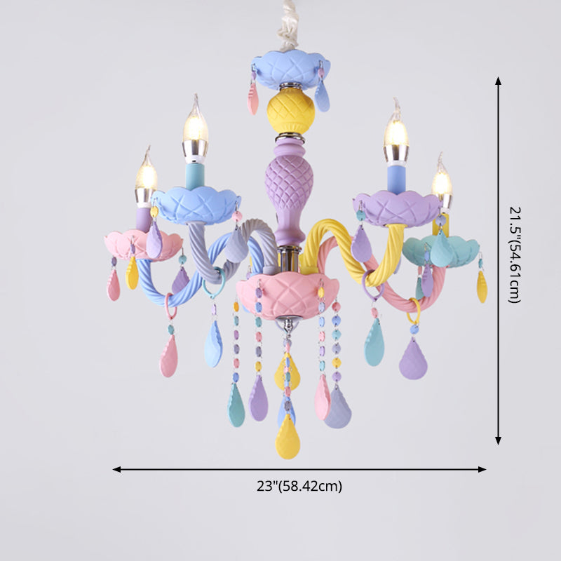 Metalen kaarsenkroonluchter verlichtingsarmatuur Nordic-stijl hanglamp in meerdere kleuren in meerkleurig