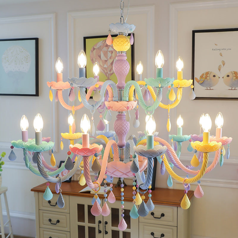 Metalen kaarsenkroonluchter verlichtingsarmatuur Nordic-stijl hanglamp in meerdere kleuren in meerkleurig