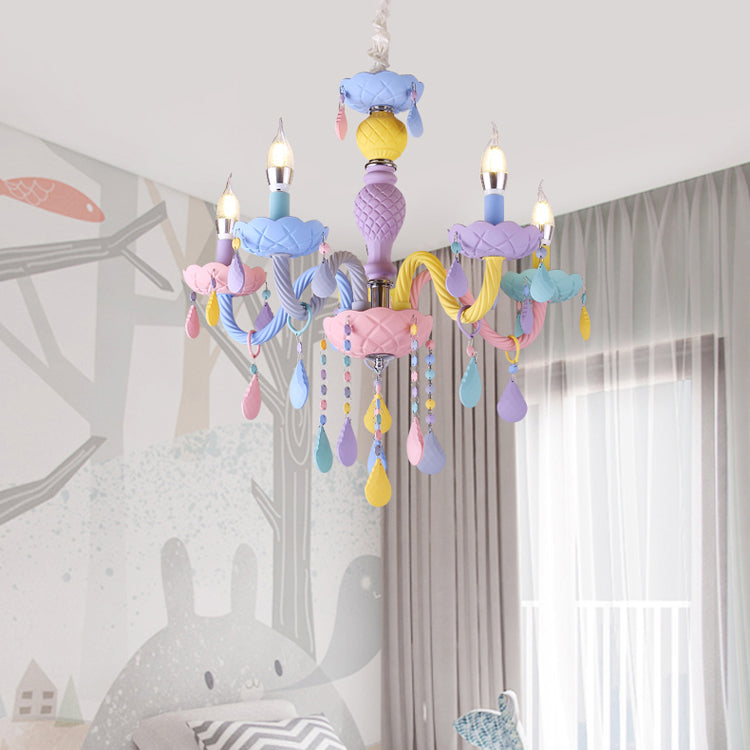 Metalen kaarsenkroonluchter verlichtingsarmatuur Nordic-stijl hanglamp in meerdere kleuren in meerkleurig