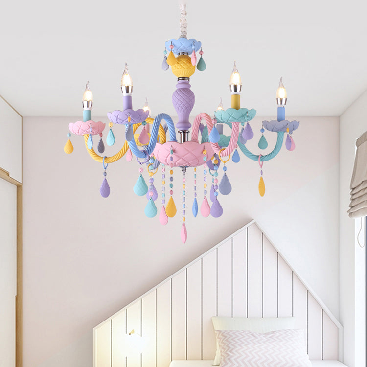 Metalen kaarsenkroonluchter verlichtingsarmatuur Nordic-stijl hanglamp in meerdere kleuren in meerkleurig