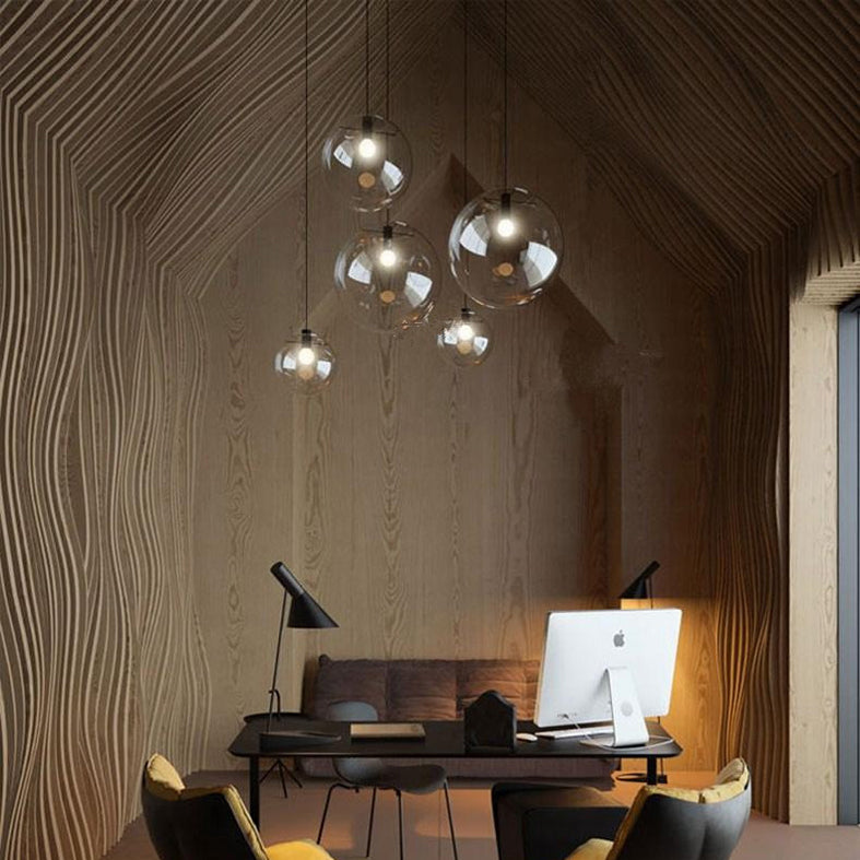 Café Bola Luz colgante de una luz Moderna de vidrio transparente Costilla de vidrio