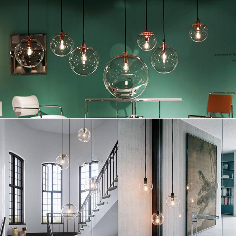 Café Bola Luz colgante de una luz Moderna de vidrio transparente Costilla de vidrio