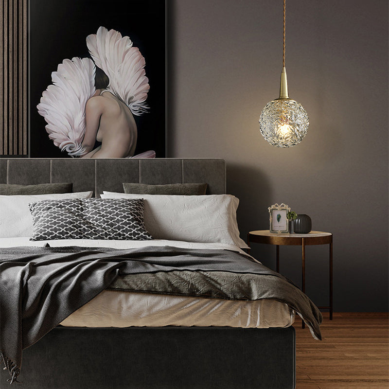 Kugelförmige Nachtpendel -Lampe Kristall 1 Kopf Minimalistisch hängende Licht in Gold