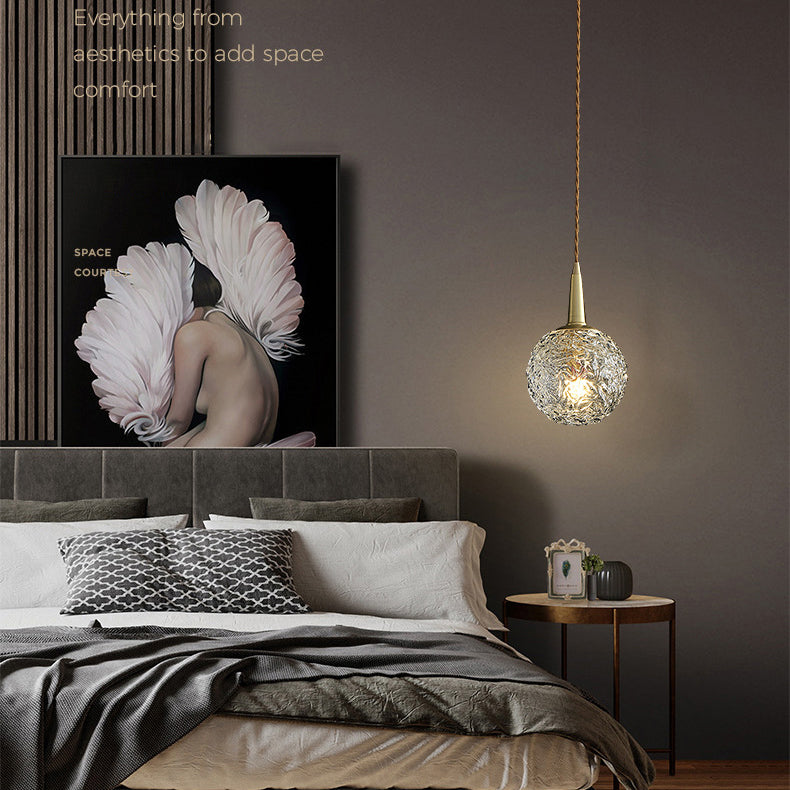 Kugelförmige Nachtpendel -Lampe Kristall 1 Kopf Minimalistisch hängende Licht in Gold