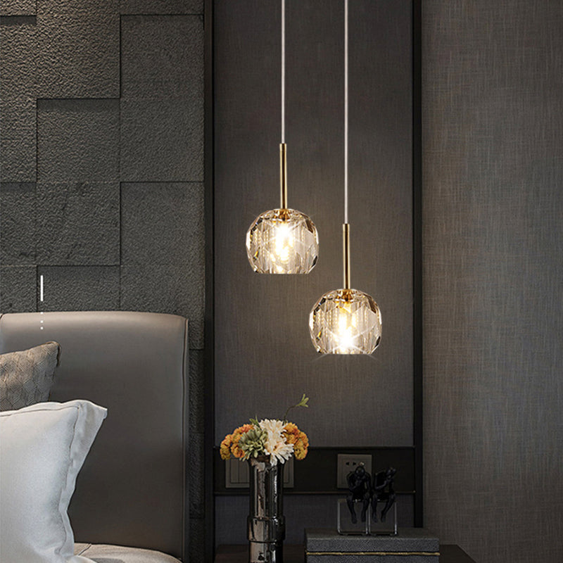 1-Licht-Schlafzimmer Decke Anhänger moderne Messing-Droplampe mit Kugelkristallschatten