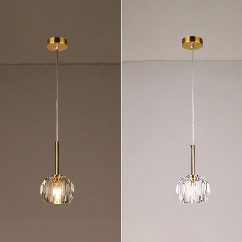 1-Licht-Schlafzimmer Decke Anhänger moderne Messing-Droplampe mit Kugelkristallschatten