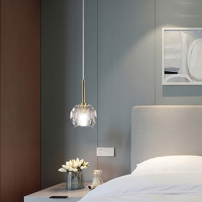 Lámpara de lámpara de latón moderna de techo de dormitorio de 1 luces con sombra de cristal de bola