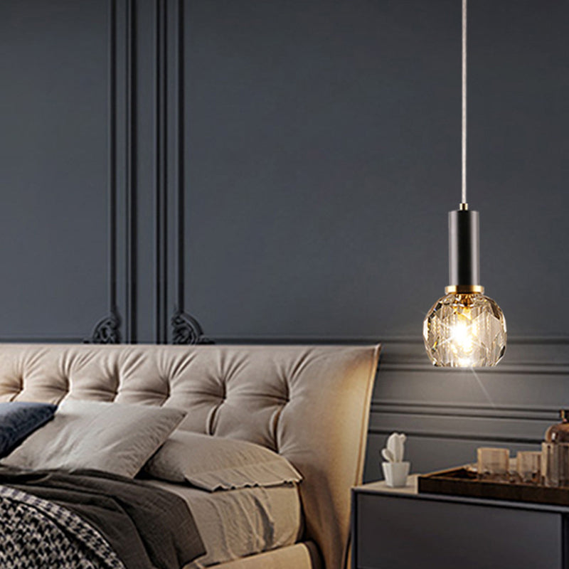 Lámpara de lámpara de latón moderna de techo de dormitorio de 1 luces con sombra de cristal de bola