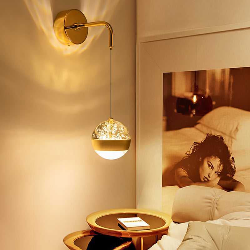 Spherical Crystal Wall Sconce Lighting Minimalist Gold Finish LED Wall Lamp
