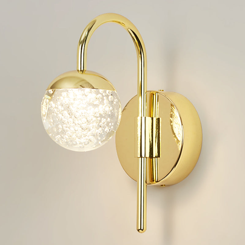 Spherical Crystal Wall Sconce Lighting Minimalist Gold Finish LED Wall Lamp