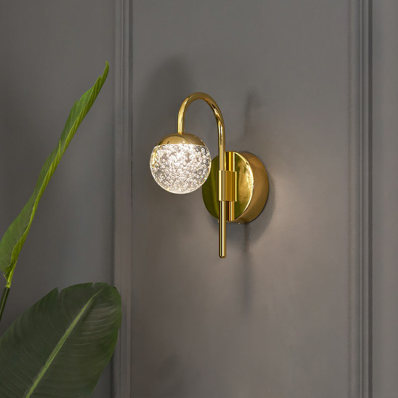 Spherical Crystal Wall Sconce Lighting Minimalist Gold Finish LED Wall Lamp