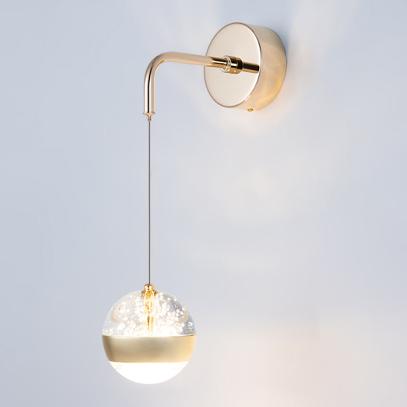 Spherical Crystal Wall Sconce Lighting Minimalist Gold Finish LED Wall Lamp