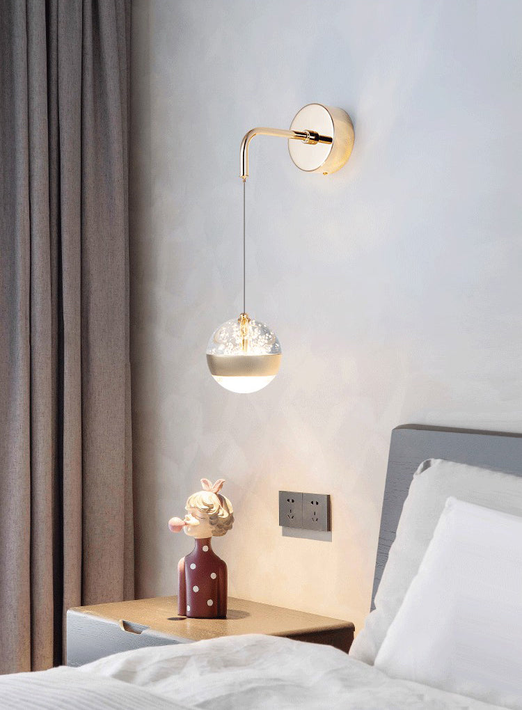 Spherical Crystal Wall Sconce Lighting Minimalist Gold Finish LED Wall Lamp