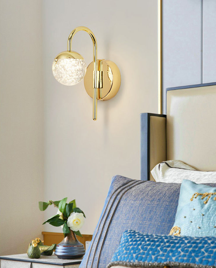 Spherical Crystal Wall Sconce Lighting Minimalist Gold Finish LED Wall Lamp