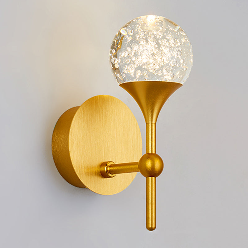 Lámpara de pared de la bola de cristal Moderna iluminación de pared LED de acabado dorado para pasillo