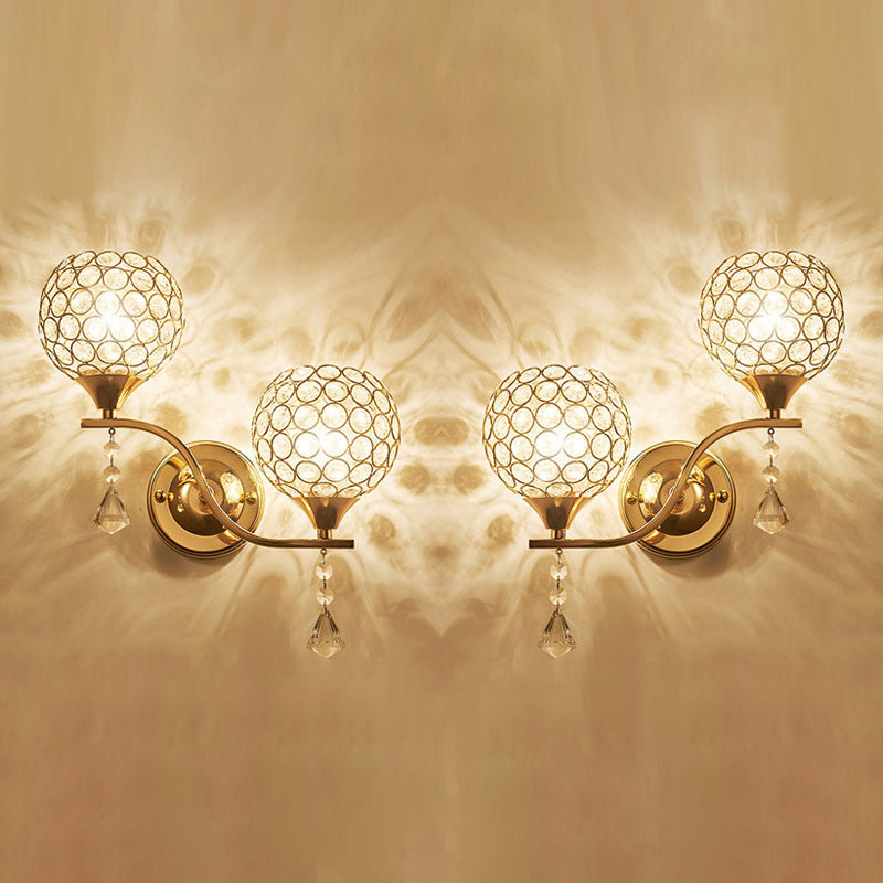 2 piezas/set de la sala de estar esférica. Lámpara de pared de estilo moderno de cristal en oro