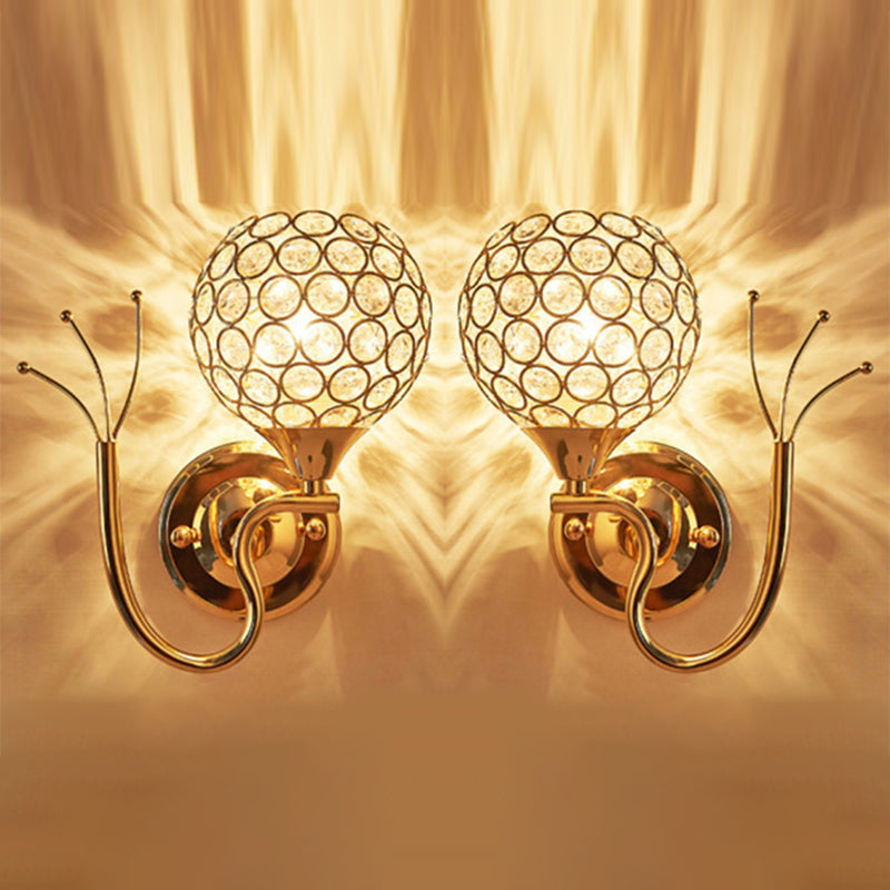 2 piezas/set de la sala de estar esférica. Lámpara de pared de estilo moderno de cristal en oro