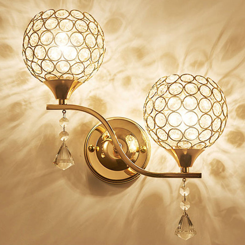 2 piezas/set de la sala de estar esférica. Lámpara de pared de estilo moderno de cristal en oro