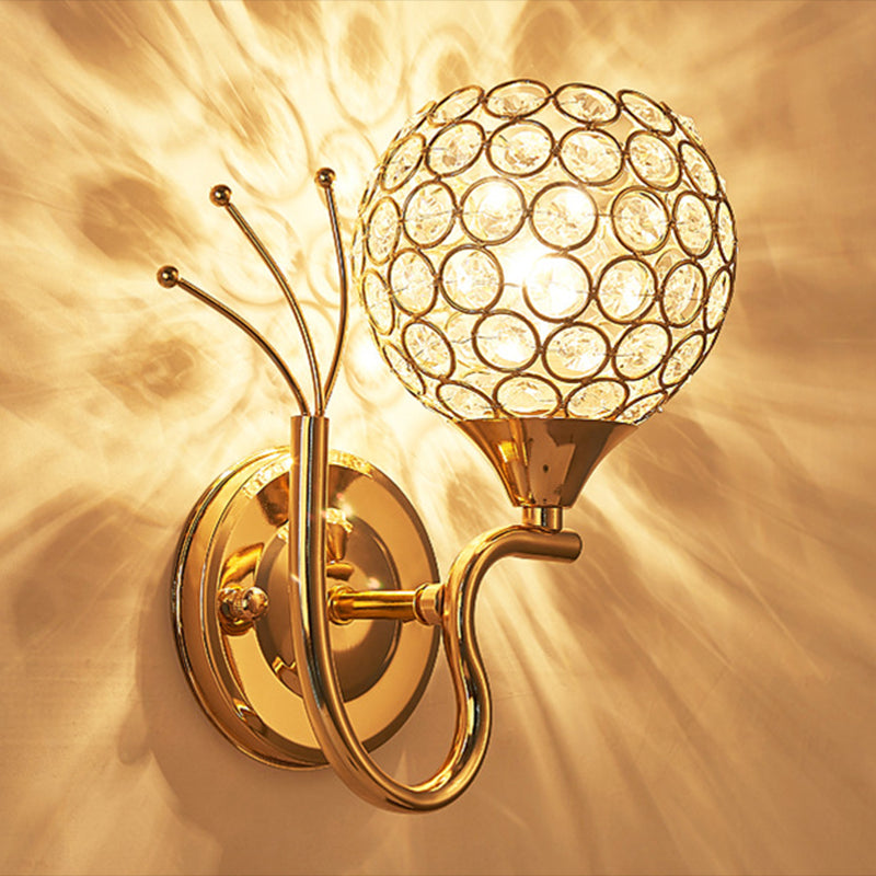 2 piezas/set de la sala de estar esférica. Lámpara de pared de estilo moderno de cristal en oro