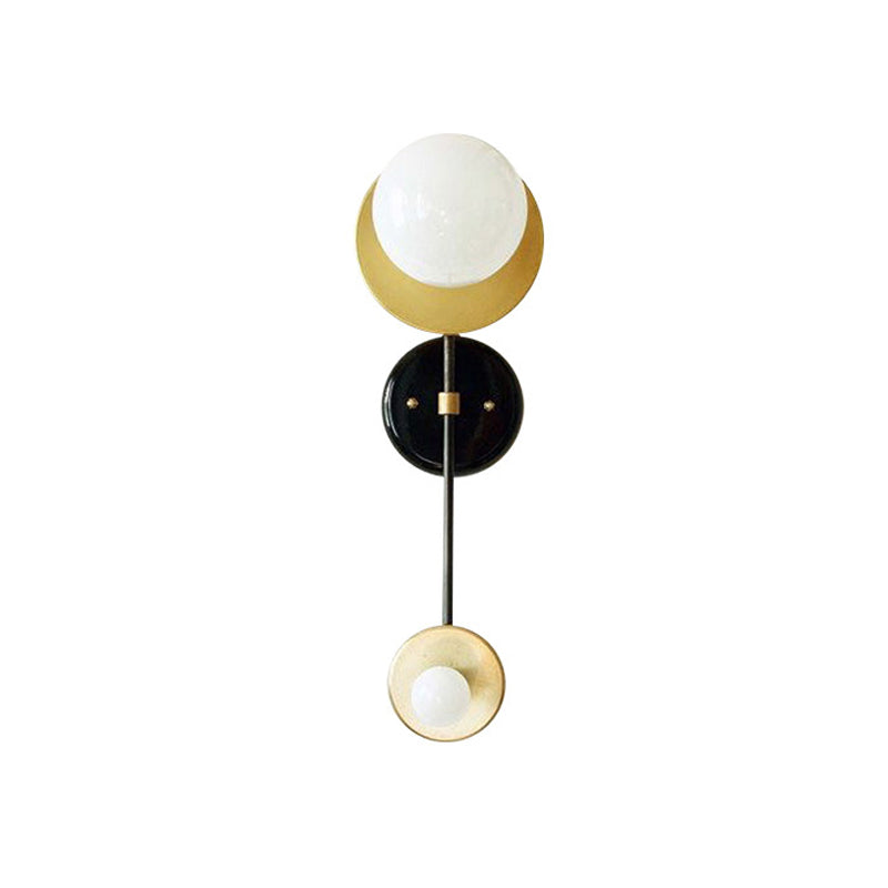 2 Heads Global Sconce Modernism Opal Glass Wall Mounted Light Fixture in Black and Gold