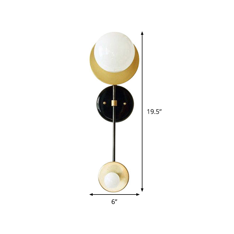 2 Heads Global Sconce Modernism Opal Glass Wall Mounted Light Fixture in Black and Gold