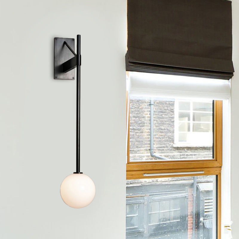 Round Sconce Modern Milk Glass 1 Bulb Black Wall Mount Light Fixture with Metal Pencil Arm