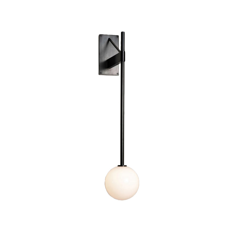 Round Sconce Modern Milk Glass 1 Bulb Black Wall Mount Light Fixture with Metal Pencil Arm