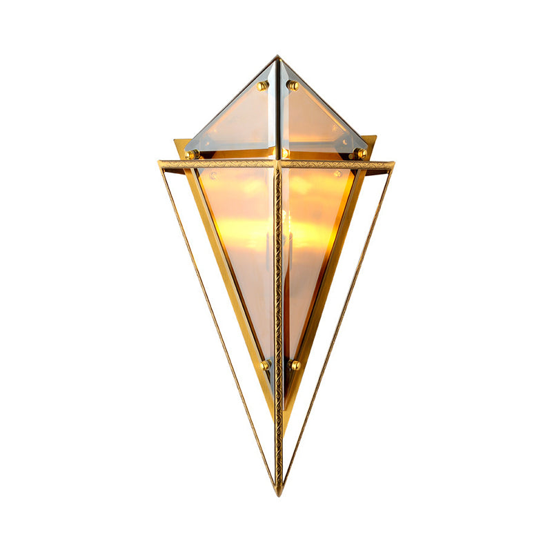 Tapered Living Room Wall Lighting Amber Glass 2 Heads Modernism Sconce Light Fixture