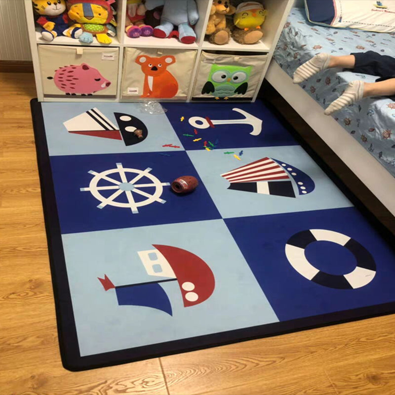 Blue Tone Ball Pattern Rug Polyester Carpet Trendy Anti-Slip Backing Indoor Rug for Home Decoration