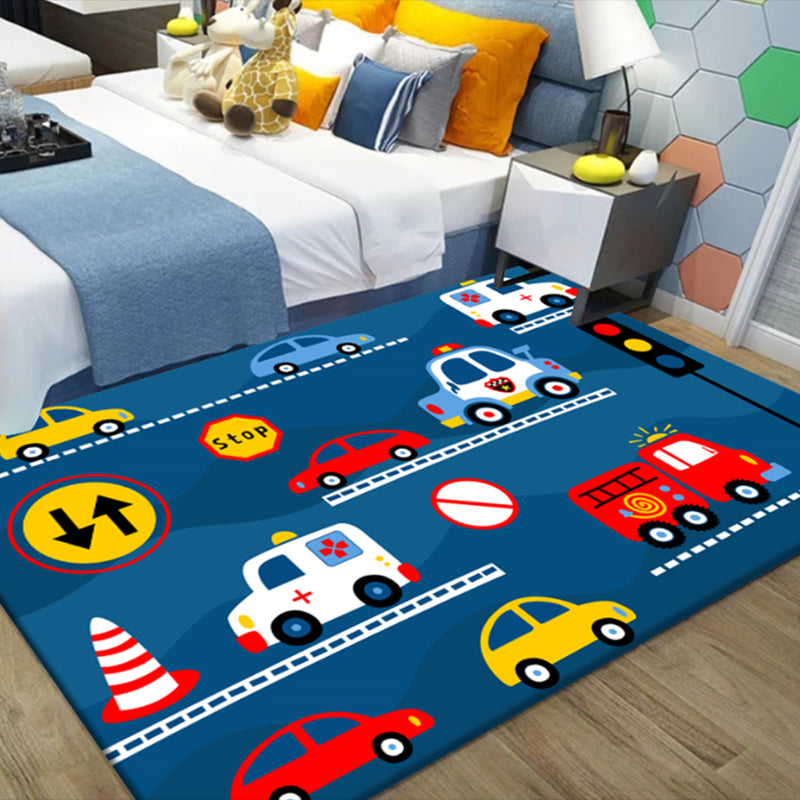 Blue Tone Ball Pattern Rug Polyester Carpet Trendy Anti-Slip Backing Indoor Rug for Home Decoration