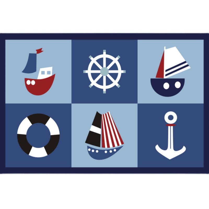 Blue Tone Ball Pattern Rug Polyester Carpet Trendy Anti-Slip Backing Indoor Rug for Home Decoration