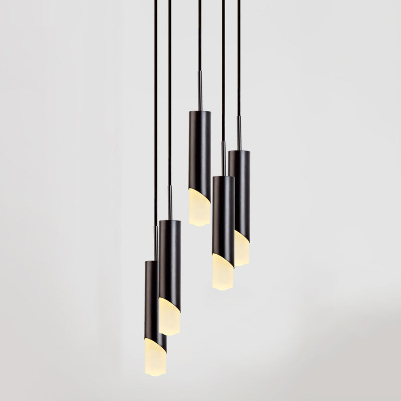 Modern Creative Cylindrical LED Pendant Light Electroplate Metal Hanging Lamp with Acrylic Shade