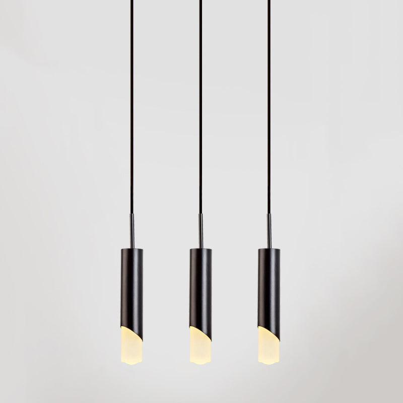 Modern Creative Cylindrical LED Pendant Light Electroplate Metal Hanging Lamp with Acrylic Shade