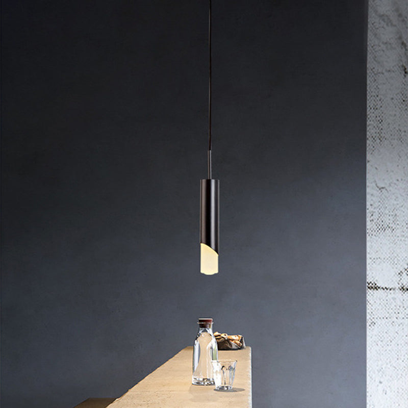 Modern Creative Cylindrical LED Pendant Light Electroplate Metal Hanging Lamp with Acrylic Shade