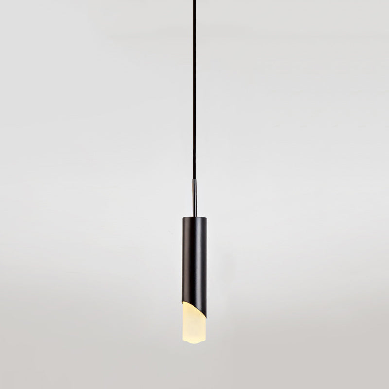 Modern Creative Cylindrical LED Pendant Light Electroplate Metal Hanging Lamp with Acrylic Shade
