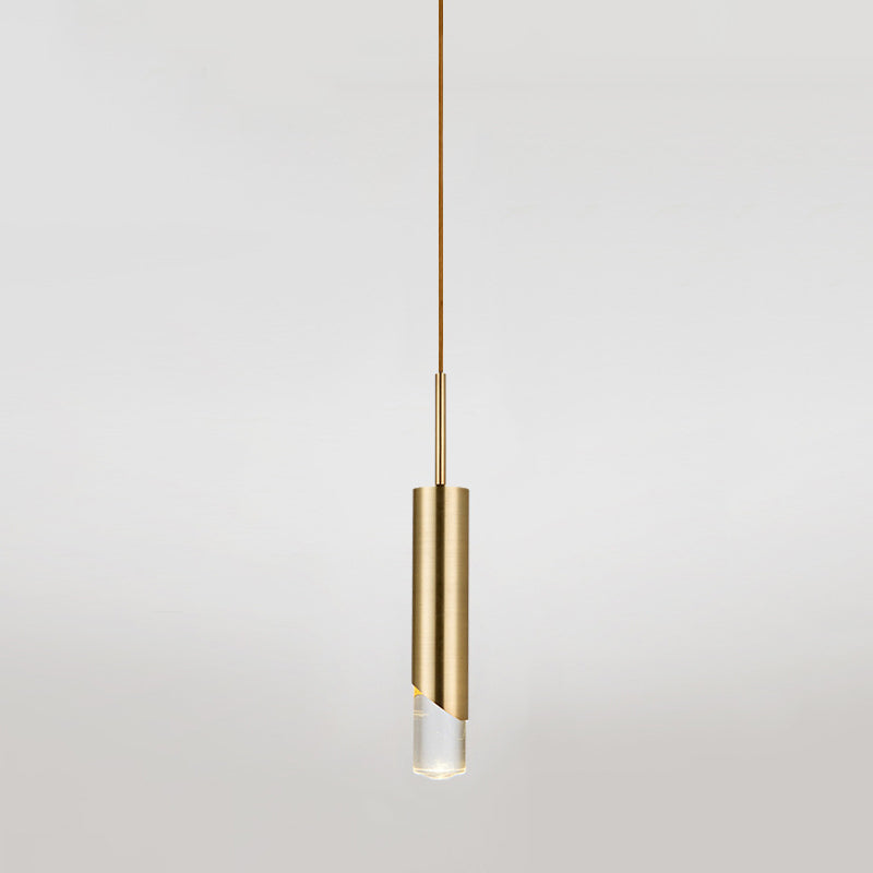 Modern Creative Cylindrical LED Pendant Light Electroplate Metal Hanging Lamp with Acrylic Shade