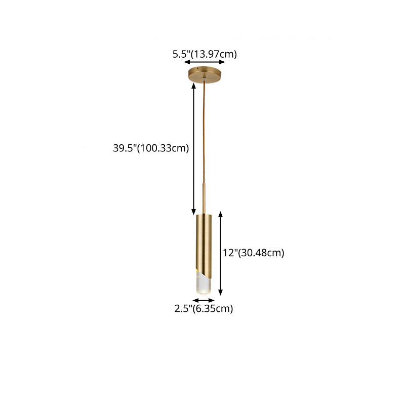 Modern Creative Cylindrical LED Pendant Light Electroplate Metal Hanging Lamp with Acrylic Shade